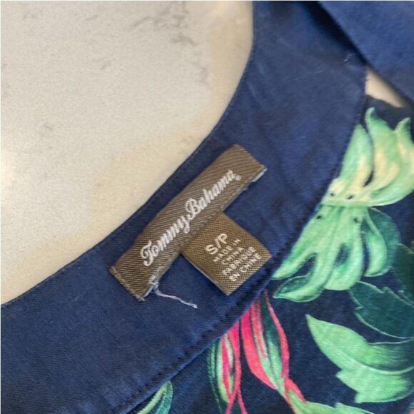 Tommy Bahama Hibiscus Flower Navy Hawalian Built in Bra Cotton Maxi Dress Small - Picture 6 of 7